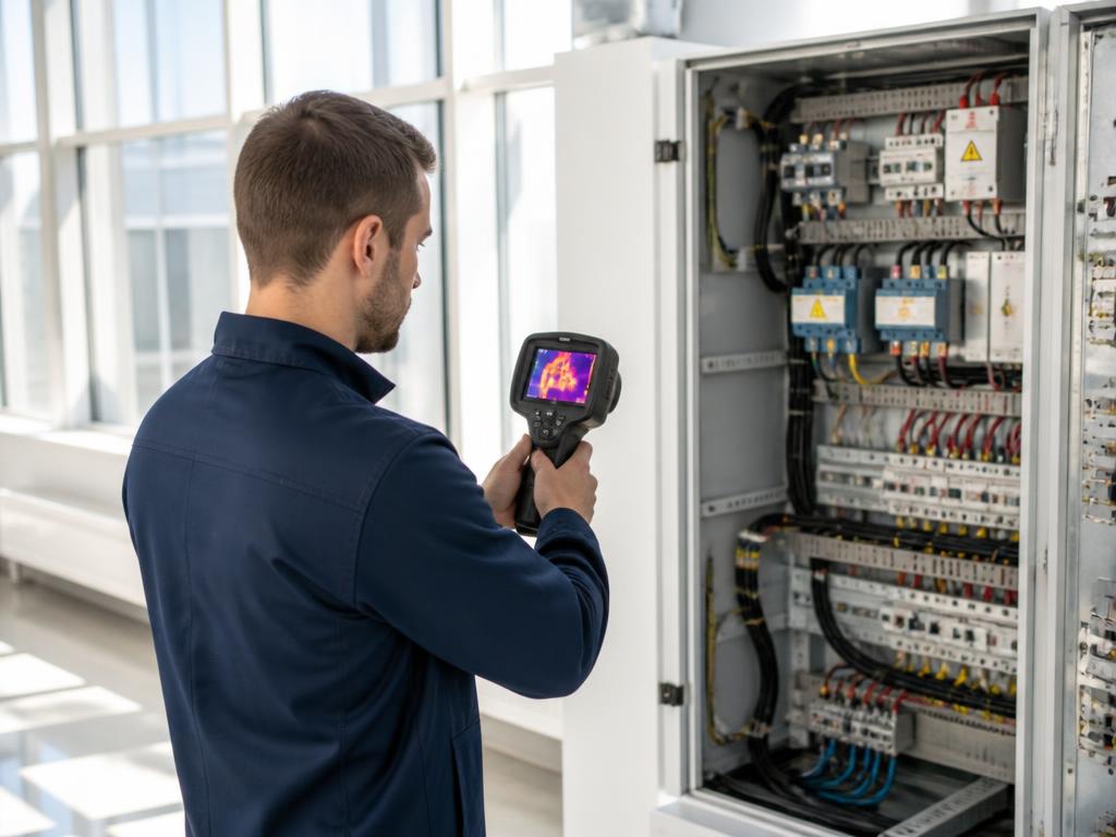Inspeção elétrica industrial com termografia em painel de manobra
